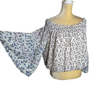 Free People Rose Valley Top Peasant Blouse Off Shoulder Boho Size Small